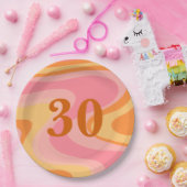 Retro Vibe Abstract wervelkolom 60s 70s Roze en Or Papieren Bordje (Feest)