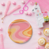 Retro Vibe Abstract wervelkolom 60s 70s Roze en Or Papieren Bordje (Feest)