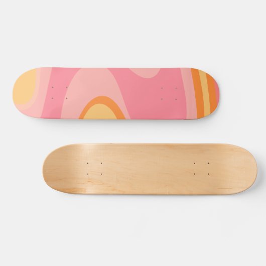 Retro Vibe Abstract wervelkolom 60s 70s Roze en Or Persoonlijk Skateboard (Horizontaal)