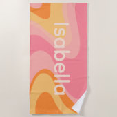 Retro Vibe Abstract Zwemel 60s Roze en Oranje Strandlaken (Voorkant)