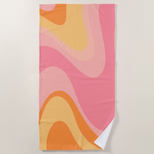 Retro Vibe Abstract Zwemel 60s Roze en Oranje Strandlaken (Voorkant)