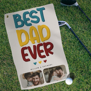 Retro Vibe 'Beste Papa Ooit' 2 Foto Collage Golfhanddoek