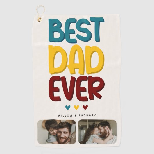 Retro Vibe 'Beste vader ooit' 2 Fotocollage Golfhanddoek (Voorkant)