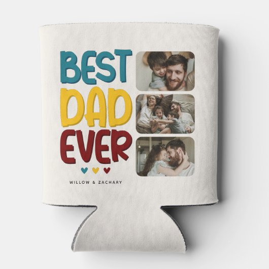 Retro Vibe 'Beste vader ooit' 3 Fotocollage Blikjeskoeler (Achterkant)