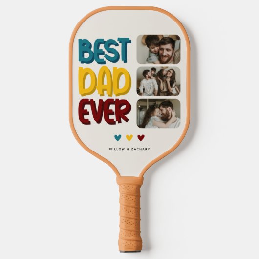 Retro Vibe 'Beste vader ooit' 3 Fotocollage Pickleball Paddle (Voorkant)