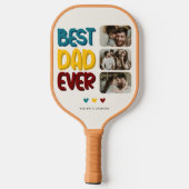 Retro Vibe 'Beste vader ooit' 3 Fotocollage Pickleball Paddle (Achterkant)