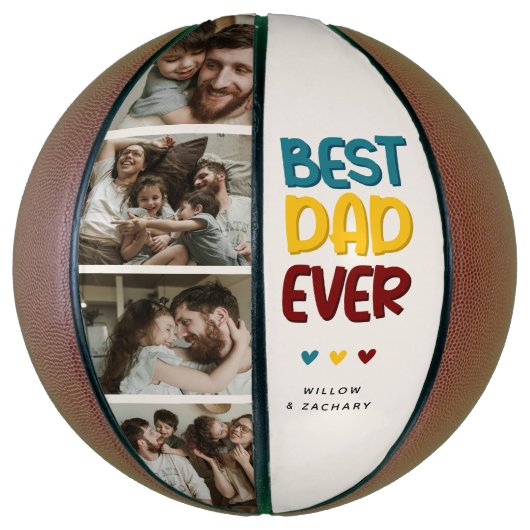 Retro Vibe 'Beste vader ooit' 4 Fotocollage Basketbal (Verticaal)