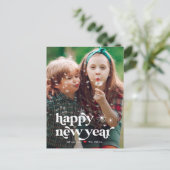 Retro Vibe Gelukkig Nieuwjaar Foto Ansichtkaart Feestdagenkaart (Staand voorkant)