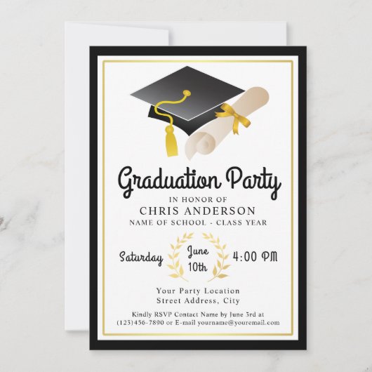 Retro Vibe Graduation Party Kaart (Voorkant)