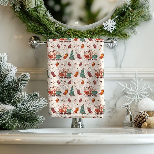 Retro Vibe Handdoeken Nostalgische Pastel Kerst Ac
