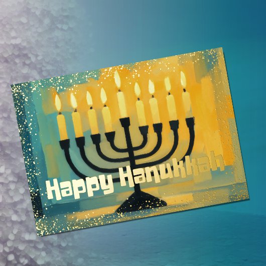 Retro Vibe Hanukkah Menorah Glitter Edge Folie Feestdagenkaart