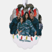 Retro Vibe Kerstfoto Ornament Kaart (Links)