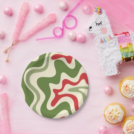 Retro Vibe Liquid Swirl Abstract kerstpatroon Papieren Bordje (Feest)