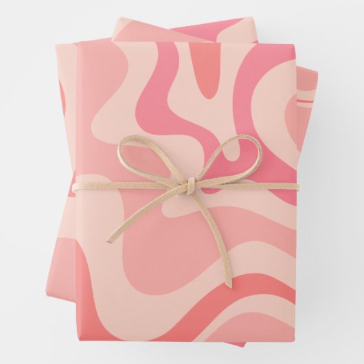 Retro Vibe Liquid Swirl Abstract Patroon in Roze Inpakpapier Vel (In situ)