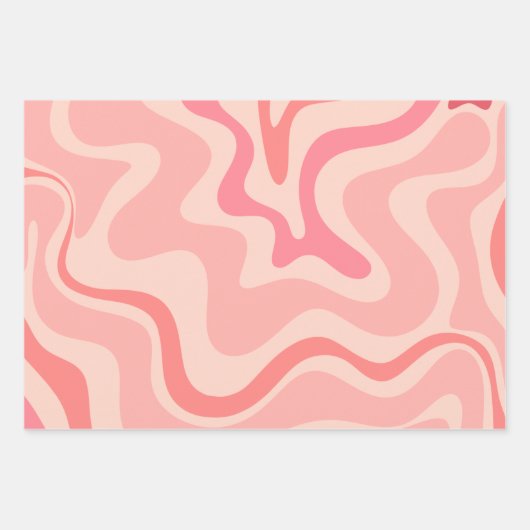 Retro Vibe Liquid Swirl Abstract Patroon in Roze Inpakpapier Vel (Voorkant)