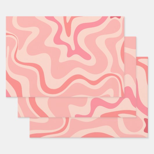 Retro Vibe Liquid Swirl Abstract Patroon in Roze Inpakpapier Vel (Set)