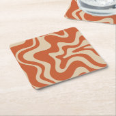 Retro Vibe Liquid Swirl Abstract Patroon Oranje Kartonnen Onderzetters (Schuin)