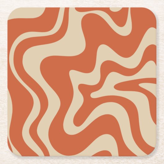 Retro Vibe Liquid Swirl Abstract Patroon Oranje Kartonnen Onderzetters (Voorkant)