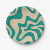 Retro Vibe Liquid Swirl Patroon in Blauwgroen en b Papieren Bordje (Voorkant)