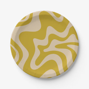Retro Vibe Liquid Swirl Patroon in Mustard Yellow Papieren Bordje