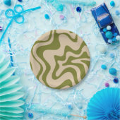 Retro Vibe Liquid Swirl Patroon in Olive Green Papieren Bordje (Feest)
