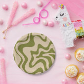 Retro Vibe Liquid Swirl Patroon in Olive Green Papieren Bordje (Feest)