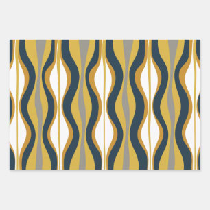 Retro Vibe Mustard Navy Blue Grey Inpakpapier Vel