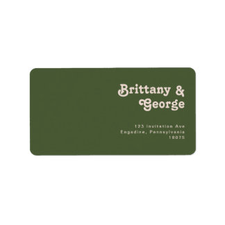 Retro Vibe Olive Green Wedding RSVP Return Address Etiket