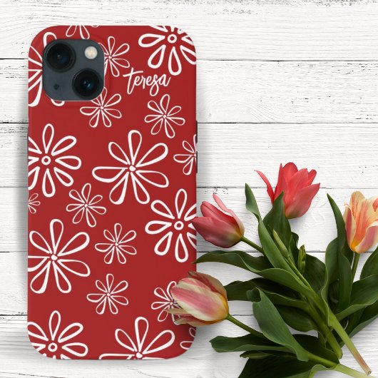 Retro Vibe Red en White Floral Aangepast Case-Mate iPhone Case