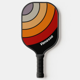 Retro Vibe Regenboog Cirkel Streep met Naam Pickleball Paddle
