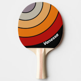 Retro Vibe Regenboog Cirkel Streep met Naam Tafeltennisbatje