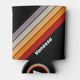 Retro Vibe Regenboog Gestreept met Naam Blikjeskoeler
