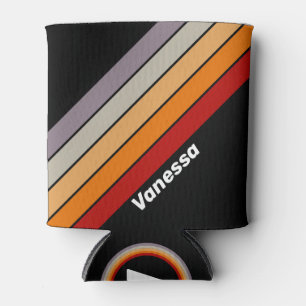Retro Vibe Regenboog Gestreept met Naam Blikjeskoeler