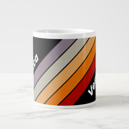 Retro Vibe Regenboog Gestreept met Naam Grote Koffiekop