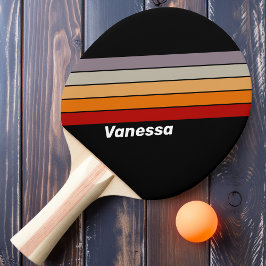 Retro Vibe Regenboog Gestreept met Naam Tafeltennisbatje