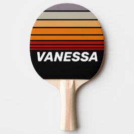 Retro Vibe Regenboog Horizon Strepen met Naam Tafeltennisbatje