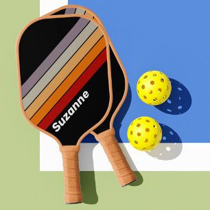 Retro Vibe Regenboog met Naam Pickleball Paddle