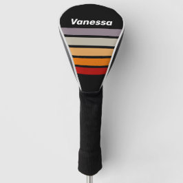 Retro Vibe Regenboog Over Strepen met Naam Golfheadcover