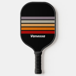 Retro Vibe Regenboog Over Strepen met Naam Pickleball Paddle