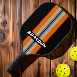 Retro Vibe Regenboog Rallie Strepen met Naam Pickleball Paddle