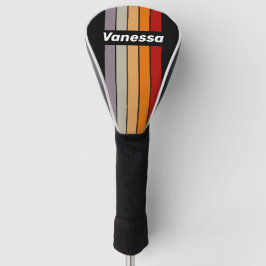 Retro Vibe Regenboog Speld Gestreept met Naam Golfheadcover