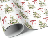 Retro vibe, rode bogen en kerstboom patroon cadeaupapier (Rol Hoek)