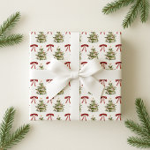 Retro vibe, rode bogen en kerstboom patroon cadeaupapier
