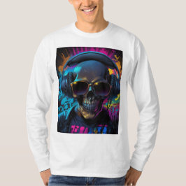 Retro Vibe Skull Graphic met muziekflair T-shirt