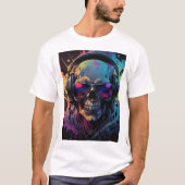 Retro Vibe Skull T-Shirt Design met Muziek Flair (Voorkant)