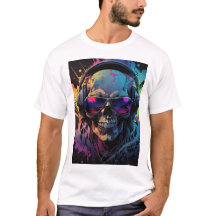 Retro Vibe Skull T-Shirt Design met Muziek Flair