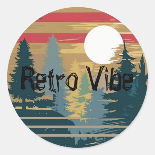 Retro Vibe Tekstnaam bewerken Bosbomen Ronde Sticker (Voorkant)