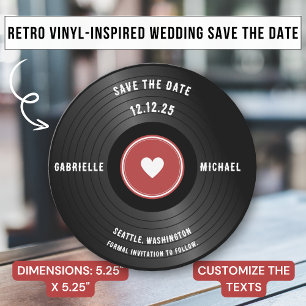 Retro Vibe Vinyl Muziekthema Rood Save The Date Kaart