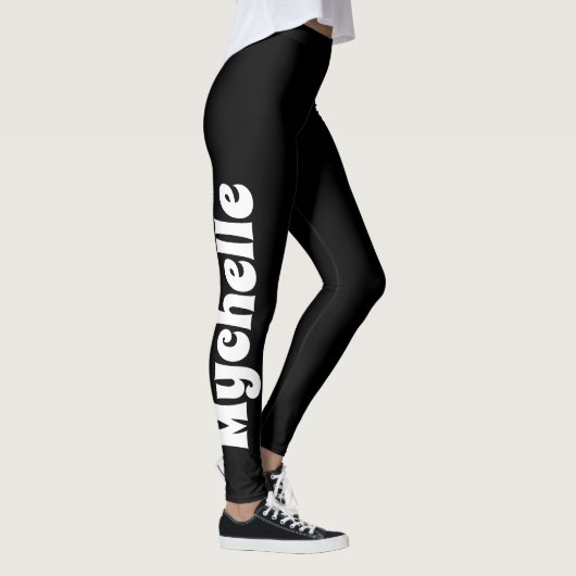 Retro Vibe Zwart Gepersonaliseerde Yoga & Pilates Leggings (Rechts)