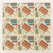 Retro Vibes - 1980s Cassettebandjes Pattern Glazen Onderzetter (Voorkant)